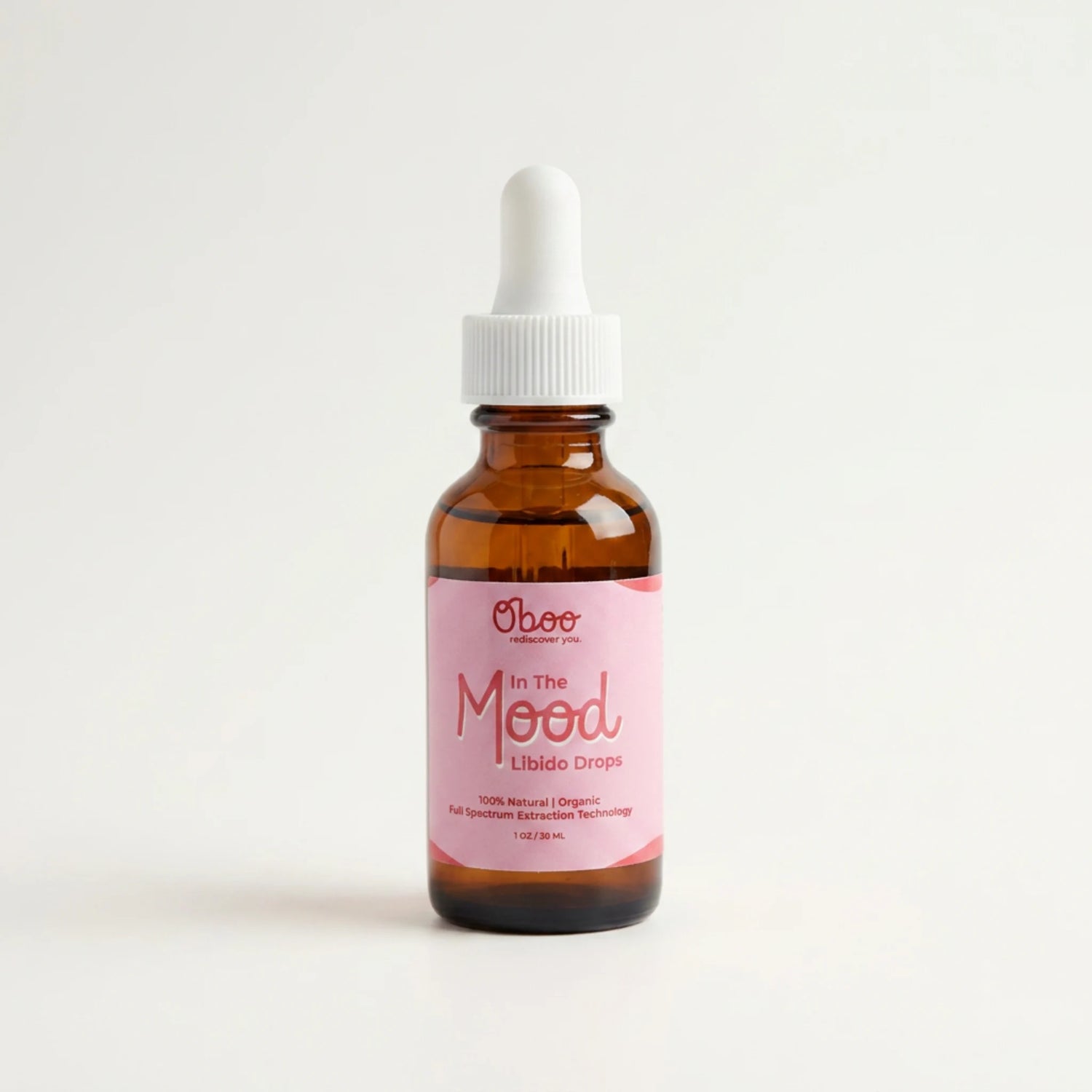 Oboo In the Mood Libido Drops — a 1oz amber dropper bottle with pink label, a natural herbal blend for midlife desire