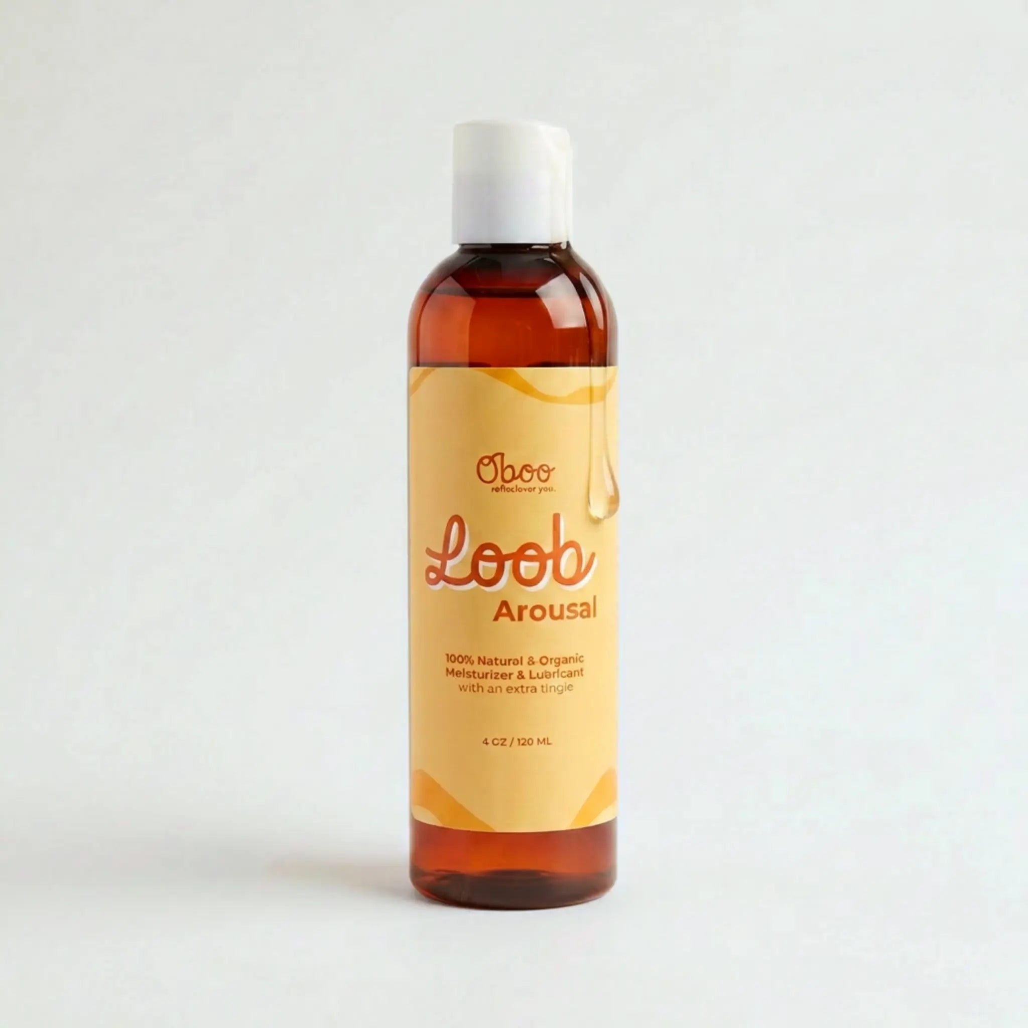 Loob Arousal bottle by Oboo with a single golden droplet on the label — natural water-based lube made for midlife arousal and comfort