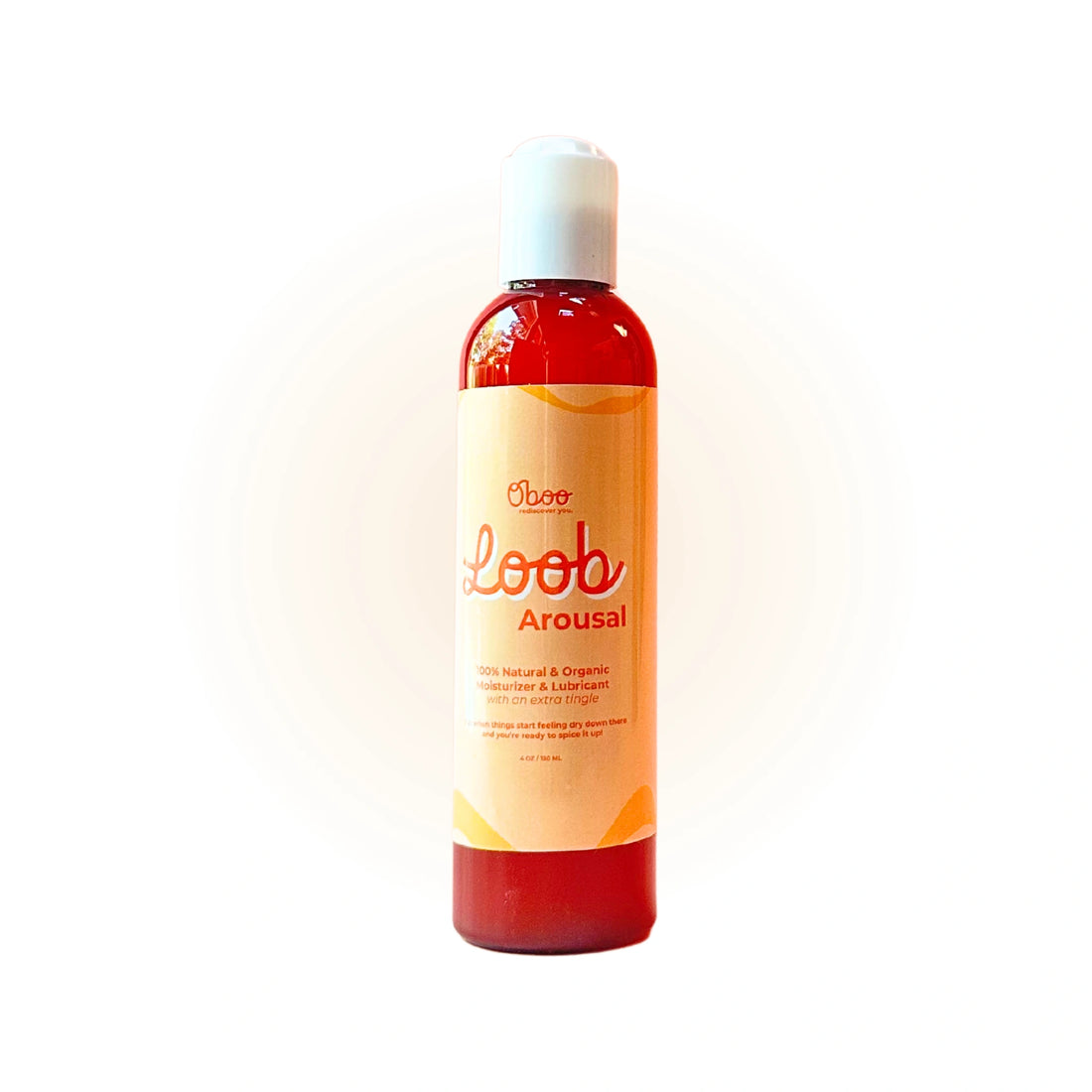Oboo Loob Arousal bottle centered with soft glow effect behind it, highlighting the product on a plain white background.