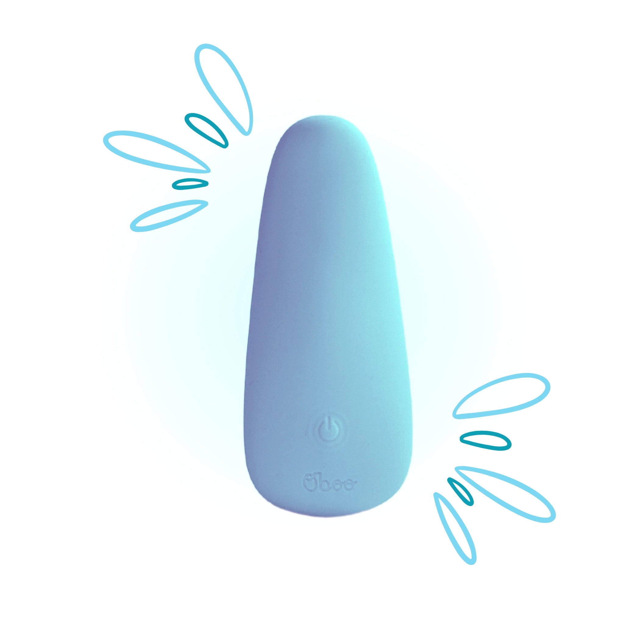 Light blue vibrator centered with illustrated splash marks around it, suggesting intensity or excitement during use.