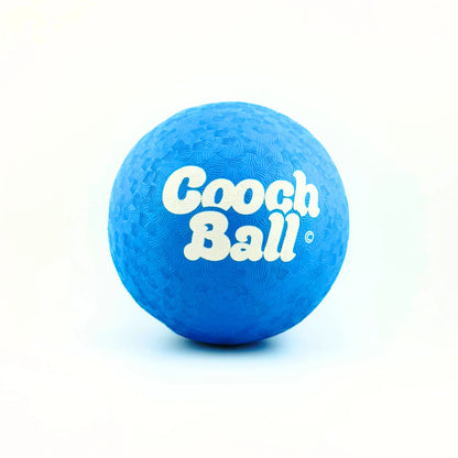 Blue Cooch Ball by Oboo — a pelvic floor exerciser made for midlife, with textured surface and white retro Cooch Ball logo