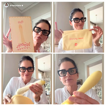 Dr. Mary Clare Haver showing the Oboo Woosh yellow warming massager